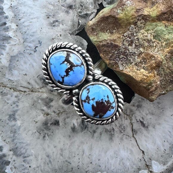 Sterling Silver Southwestern Style 2 Golden Hill Turquoise Ring Sz 9 For Women - Picture 2 of 10